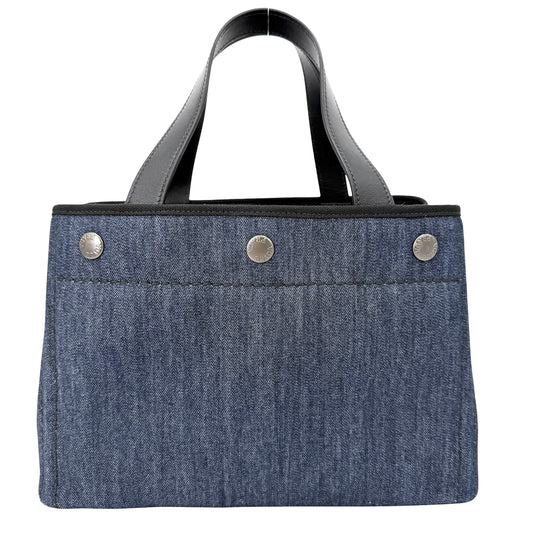 PRADA プラダ トートバッグ カナパ デニム生地 ハンドバッグ 1BG311 コットンデニム レザー ブルー 青 ゴールド金具 レディース【中古品】