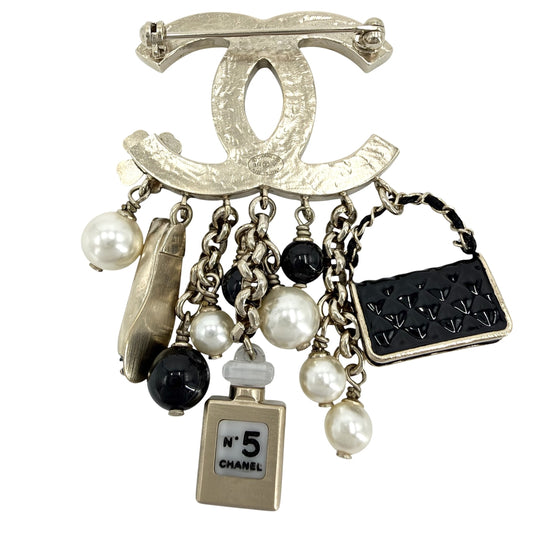 CHANEL シャネル ブローチ ココマーク アクセサリー GP フェイクパール B14V ブラック 黒 ゴールド レディース 約32.6g 2014年【中古品】