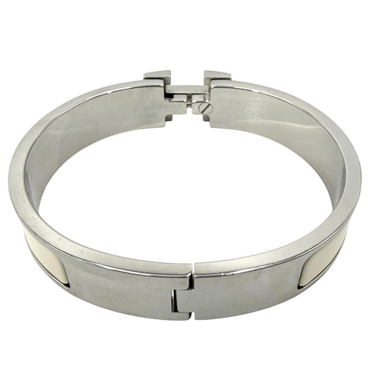 HERMES エルメス バングル クリックH ブレスレット アクセサリー 小物 オフホワイト シルバー金具 レディース 約35.4g【中古品】