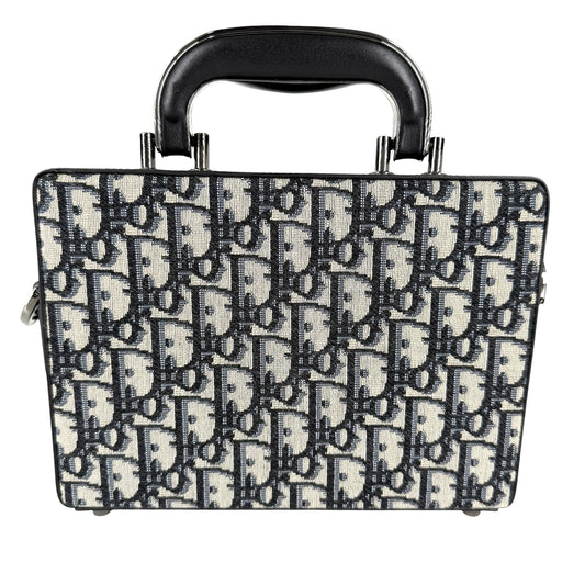 Christian Dior クリスチャンディオール 2WAY オブリーク ディオールロック ハンドバッグ キャンバス レザー ネイビー 紺 シルバー金具 メンズ【中古品】