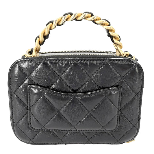 CHANEL シャネル 2WAY マトラッセ トップハンドル ショルダーバッグ ポシェット ターンロック ココマーク レザー ブラック 黒 ゴールド金具 レディース【中古品】