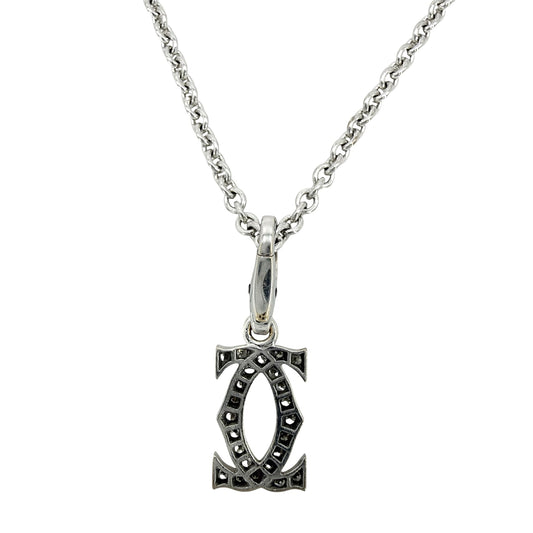 CARTIER カルティエ ネックレス 2Cチャーム セット ペンダント 18金WG Au750 ジュエリー アクセサリー K18ホワイトゴールド ダイヤモンド レディース 約10.7g【中古品】