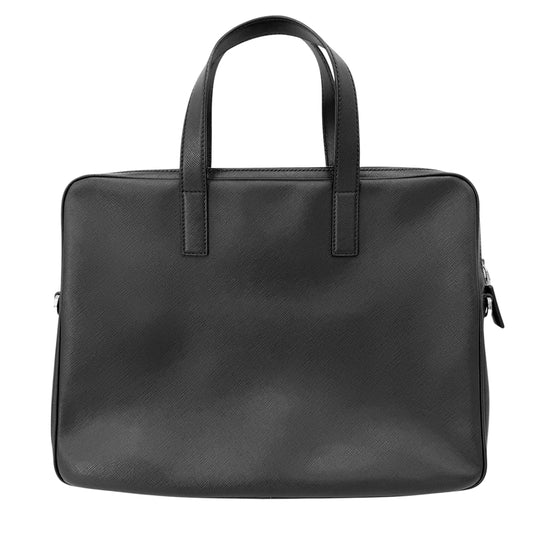 PRADA プラダ ビジネスバッグ トライアングルロゴ ブリーフケース ハンドバッグ サフィアーノレザー レザー ブラック 黒 シルバー金具 メンズ【中古品】