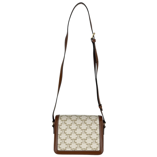 CELINE セリーヌ ショルダーバッグ ティーン トリオンフ 188882BZ4 PVC レザー ホワイト 白 ブラウン 茶 ゴールド金具 レディース【中古品】