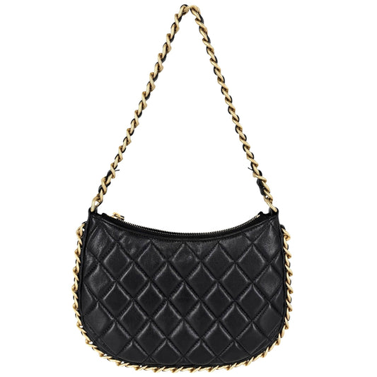 CHANEL シャネル ショルダーバッグ マトラッセ ミニホーボーバッグ チェーンクラッチ ラムスキン ブラック 黒 ゴールド金具 レディース【中古品】