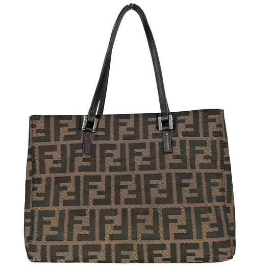 FENDI フェンディ ハンドバッグ ズッカ 8BH072 キャンバス レザー ブラウン 茶 シルバー金具 レディース【中古品】