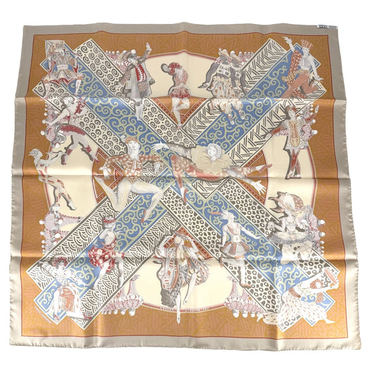 HERMES エルメス スカーフ カレ90 LES BALLETS RUSSES ロシアバレエ ファッションアイテム シルク オレンジ ベージュ レディース【中古品】