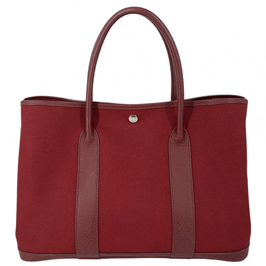 HERMES エルメス ハンドバッグ ガーデンパーティPM トートバッグ 鞄 かばん □J刻印 キャンバス レザー ボルドー ピンクパープル シルバー金具 レディース 2006年【中古品】