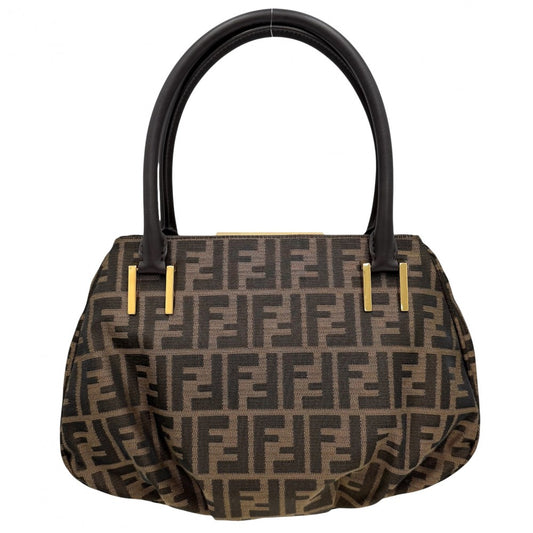 FENDI フェンディ ハンドバッグ ズッカ 8BR674 キャンバス レザー ブラウン 茶 ゴールド金具 レディース【中古品】