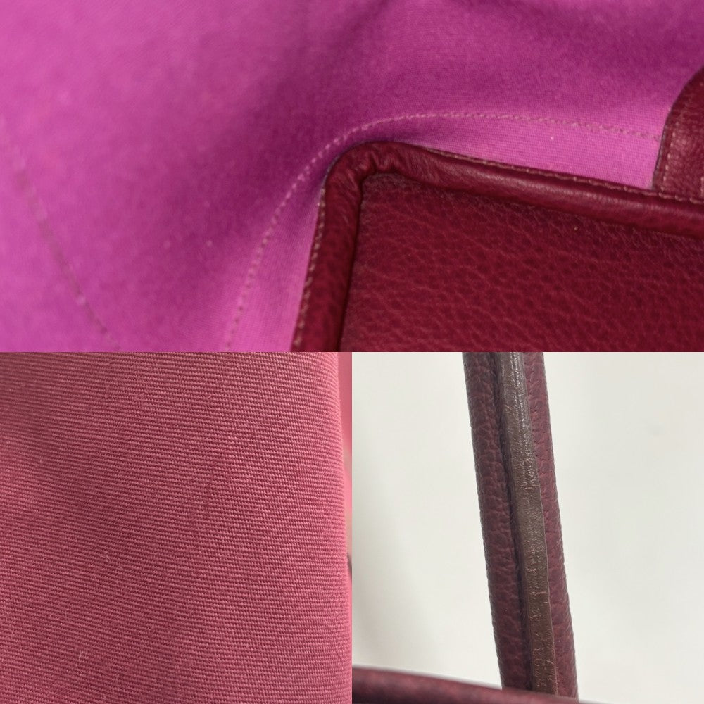 HERMES エルメス ハンドバッグ ガーデンパーティPM トートバッグ 鞄 かばん □J刻印 キャンバス レザー ボルドー ピンクパープル シルバー金具 レディース 2006年【中古品】