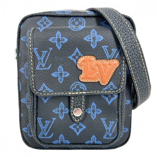 【開店SALE】 LOUIS VUITTON ルイヴィトン ショルダーバッグ モノグラムレコード クリストファー ウエアラブル ポシェット かばん 鞄 M81854 ネイビー 紺 ゴールド金具 メンズ【中古品】