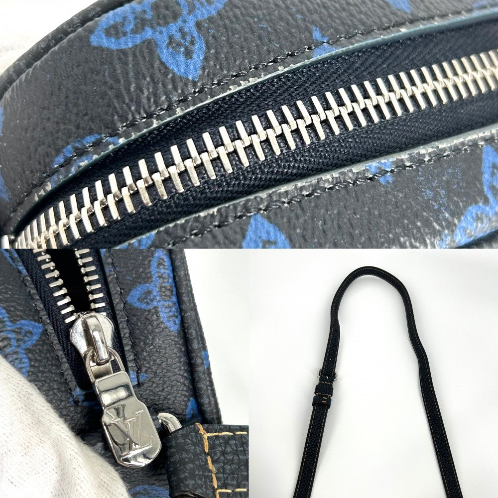 【開店SALE】 LOUIS VUITTON ルイヴィトン ショルダーバッグ モノグラムレコード クリストファー ウエアラブル ポシェット かばん 鞄 M81854 ネイビー 紺 ゴールド金具 メンズ【中古品】