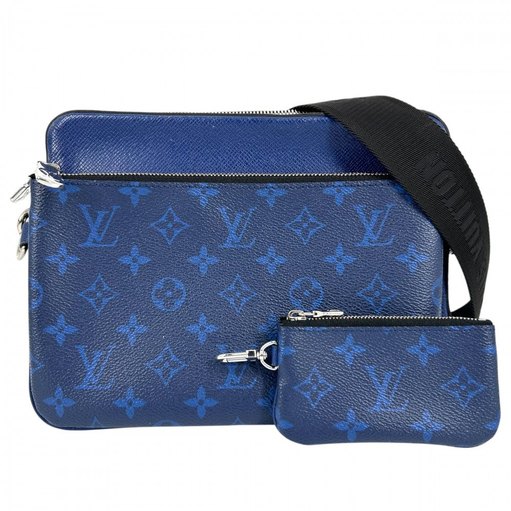 【開店SALE】 LOUIS VUITTON ルイヴィトン ショルダーバッグ タイガラマ トリオ・メッセンジャー ブルー かばん 鞄 M30848 コバルト シルバー金具 メンズ【中古品】