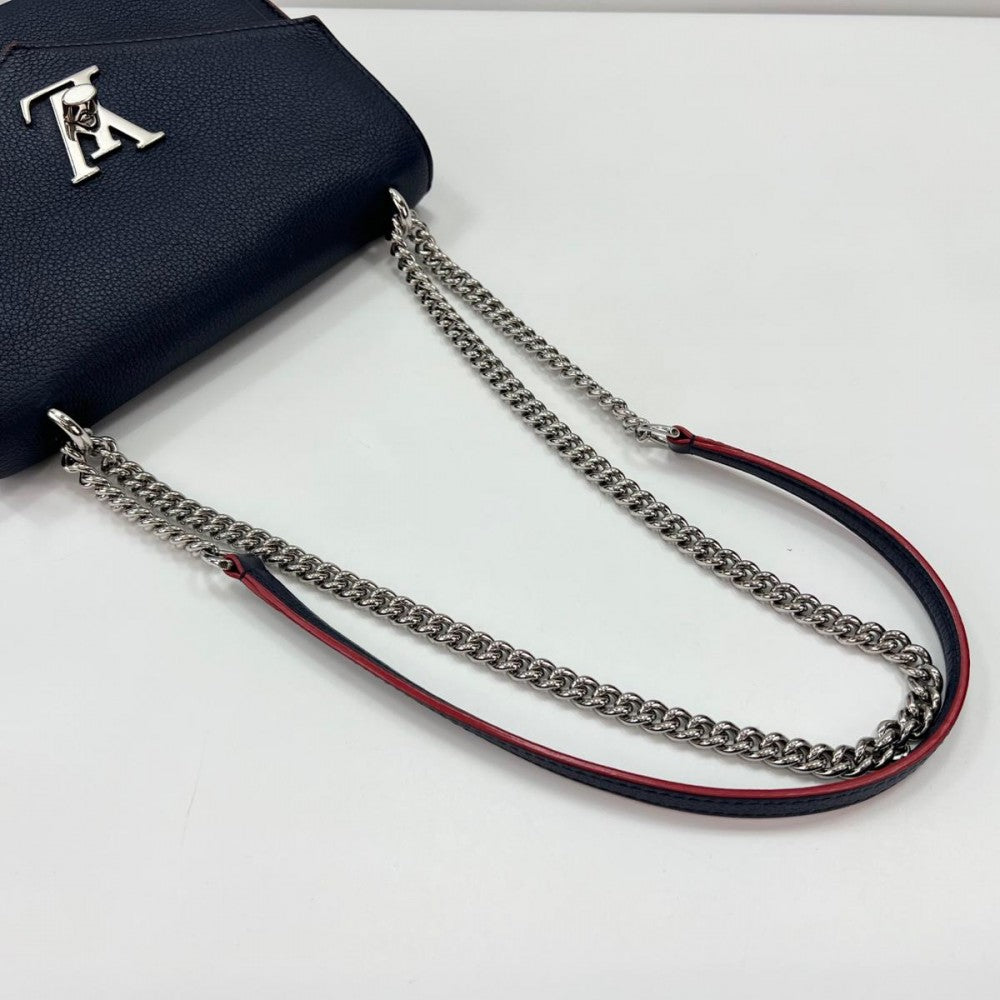 LOUIS VUITTON ルイヴィトン ショルダーバッグ マイロックミーBB チェーンショルダー マリーヌルージュ M53196 レザー ネイビー 紺 レッド 赤 シルバー金具 レディース【中古品】