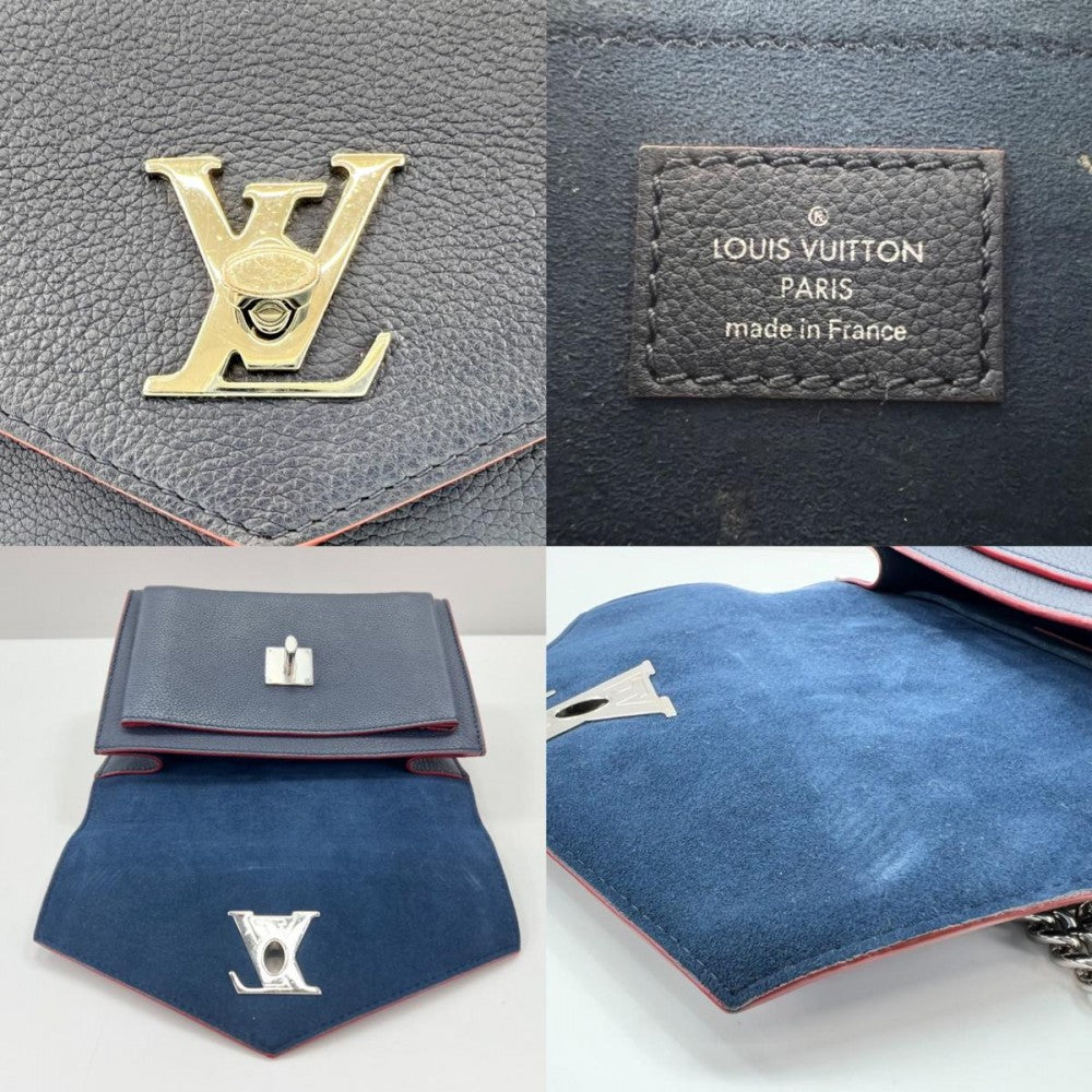 LOUIS VUITTON ルイヴィトン ショルダーバッグ マイロックミーBB チェーンショルダー マリーヌルージュ M53196 レザー ネイビー 紺 レッド 赤 シルバー金具 レディース【中古品】