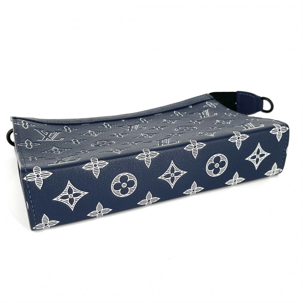 【開店SALE】 LOUIS VUITTON ルイヴィトン ショルダーバッグ モノグラムシャドウ ガストン・ウェアラブル ウォレット クラッチバッグ 2WAY M83384 ネイビー 紺 ブラック金具 メンズ【中古品】