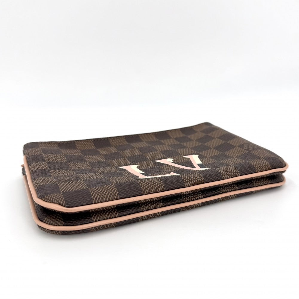 【開店SALE】 LOUIS VUITTON ルイヴィトン ショルダーバッグ ポシェット ドゥーブル チェーン N60254 ダミエキャンバス ブラウン 茶 ピンク ゴールド金具 レディース【中古品】