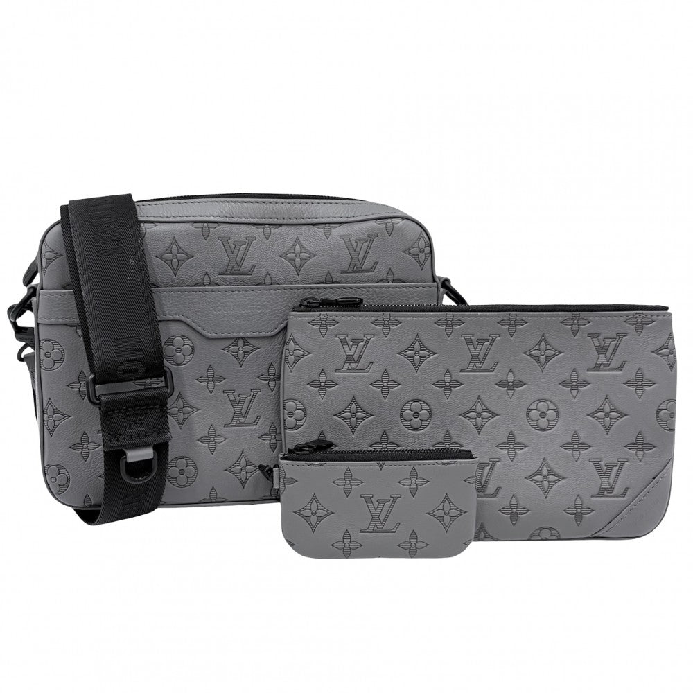 LOUIS VUITTON ルイヴィトン ショルダーバッグ モノグラムシャドウ トリオメッセンジャー M27185 アンスラサイトグレー ブラック金具 メンズ【中古品】
