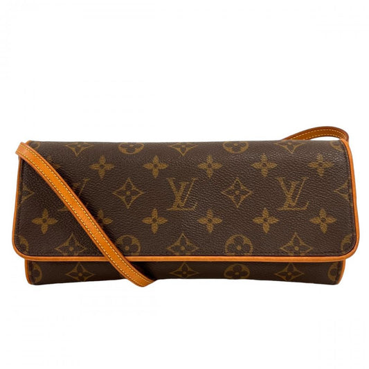 LOUIS VUITTON ルイヴィトン ショルダーバッグ モノグラム ポシェット・ツインGM ポシェット M51852 モノグラムキャンバス ヌメ革 ブラウン 茶 ゴールド金具 レディース【中古品】