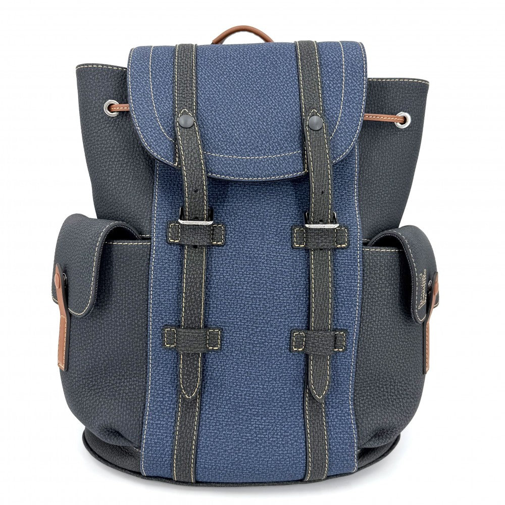 LOUIS VUITTON ルイヴィトン リュック LV フォール･コレクション クリストファーPM バッグパック M21373 トリヨンレザー グレー ブルー 青 シルバー金具 メンズ【中古品】