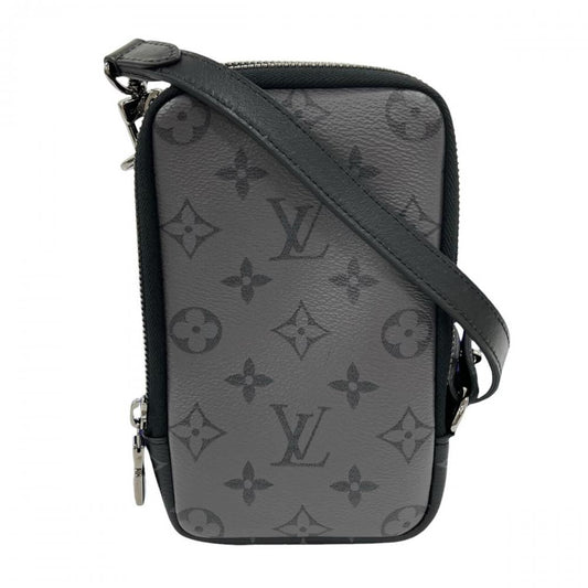 LOUIS VUITTON ルイヴィトン ショルダーバッグ モノグラム・エクリプス ダブル・フォン ポーチ カードケース M69534 レザー キャンバス グレー ブラック 黒 シルバー金具 メンズ【中古品】