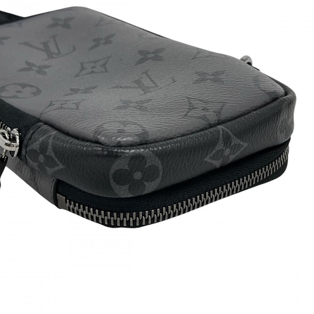 LOUIS VUITTON ルイヴィトン ショルダーバッグ モノグラム・エクリプス ダブル・フォン ポーチ カードケース M69534 レザー キャンバス グレー ブラック 黒 シルバー金具 メンズ【中古品】