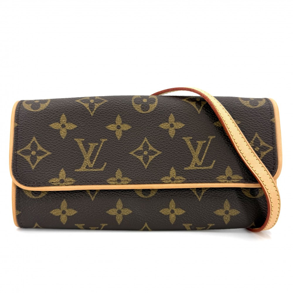【開店SALE】 LOUIS VUITTON ルイヴィトン 2WAY モノグラム ポシェットツインPM ウエストポーチ ショルダーバッグ Pochett Twin M51854 ブラウン 茶 ゴールド金具 レディース【中古品】