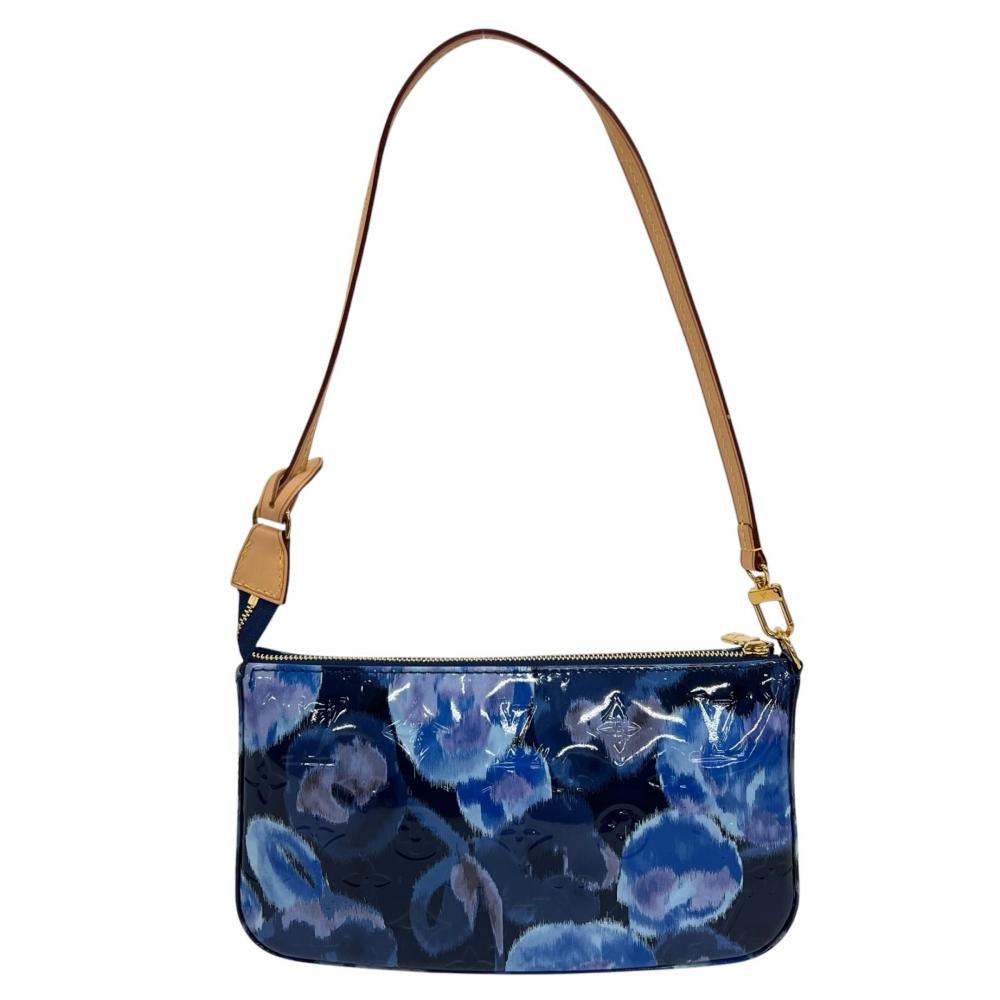 LOUIS VUITTON ルイヴィトン ハンドバッグ モノグラム ヴェルニ アクセソワール イカット フラワー M90041 ブルー 青 ゴールド金具 レディース【中古品】