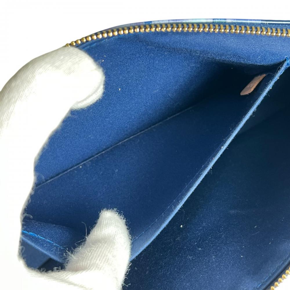 LOUIS VUITTON ルイヴィトン ハンドバッグ モノグラム ヴェルニ アクセソワール イカット フラワー M90041 ブルー 青 ゴールド金具 レディース【中古品】