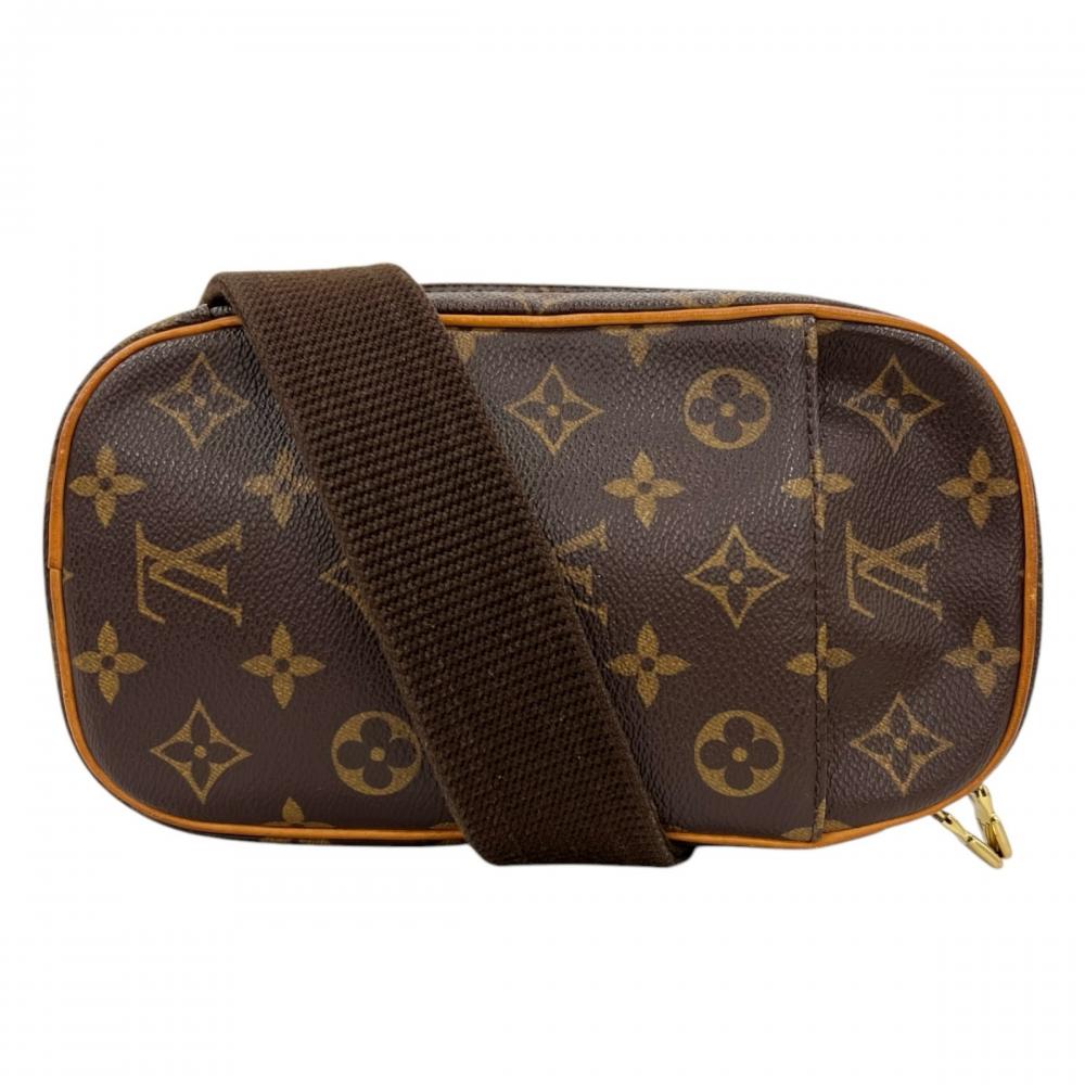 LOUIS VUITTON ルイヴィトン ボディバッグ ポシェット・ガンジュ ウエストポーチ ダブルファスナー M51870 モノグラムキャンバス ブラウン 茶 ゴールド金具 ユニセックス【中古品】