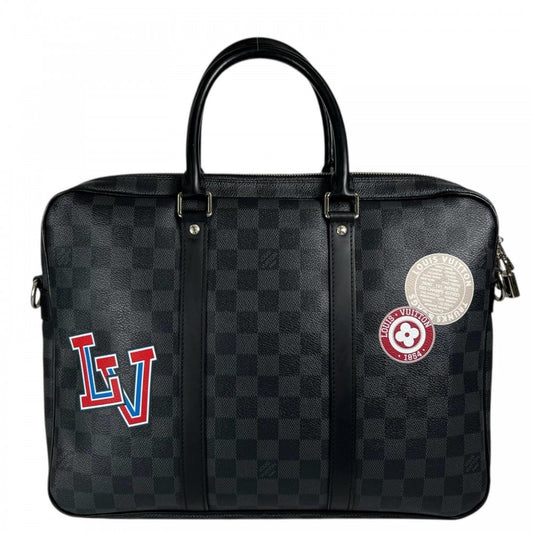LOUIS VUITTON ルイヴィトン ハンドバッグ トラベルステッカー N41053 ダミエキャンバス ブラック 黒 シルバー金具 メンズ【中古品】