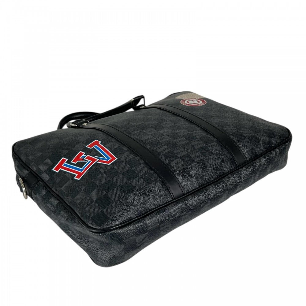 LOUIS VUITTON ルイヴィトン ハンドバッグ トラベルステッカー N41053 ダミエキャンバス ブラック 黒 シルバー金具 メンズ【中古品】