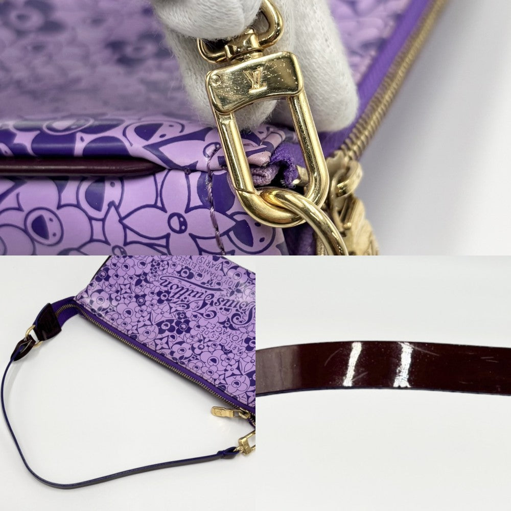LOUIS VUITTON ルイヴィトン ハンドバッグ 村上隆コラボ ポシェット･コスミックブラッサム アクセサリーポーチ 小さめ モノグラム M93168 PVC パープル 紫
 ゴールド金具 レディース【中古品】