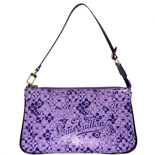 LOUIS VUITTON ルイヴィトン ハンドバッグ 村上隆コラボ ポシェット･コスミックブラッサム アクセサリーポーチ 小さめ モノグラム M93168 PVC パープル 紫
 ゴールド金具 レディース【中古品】