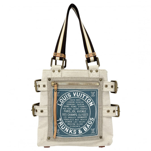 【開店SALE】 LOUIS VUITTON ルイヴィトン ハンドバッグ クルーズライン グローブショッパーPM トートバッグ M95117 キャンバス ブルー 青 ベージュ ゴールド金具 レディース【中古品】