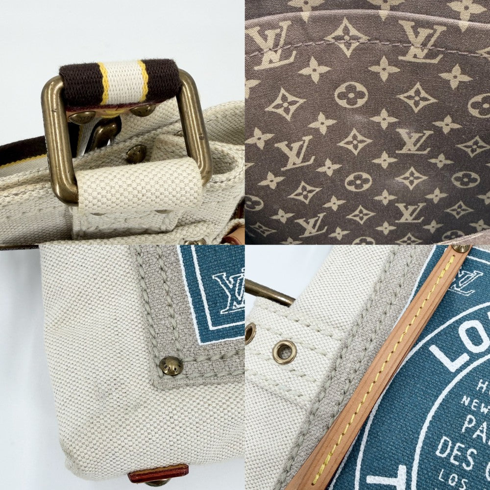 LOUIS VUITTON ルイヴィトン ハンドバッグ クルーズライン グローブショッパーPM トートバッグ M95117 キャンバス ブルー 青 ベージュ ゴールド金具 レディース【中古品】