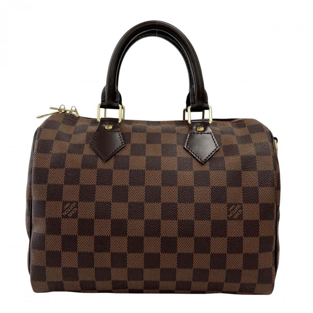LOUIS VUITTON ルイヴィトン ハンドバッグ ダミエ・エベヌ スピーディ25 チェック柄 N41532 ダミエキャンバス レザー ブラウン 茶 ゴールド金具 レディース【中古品】