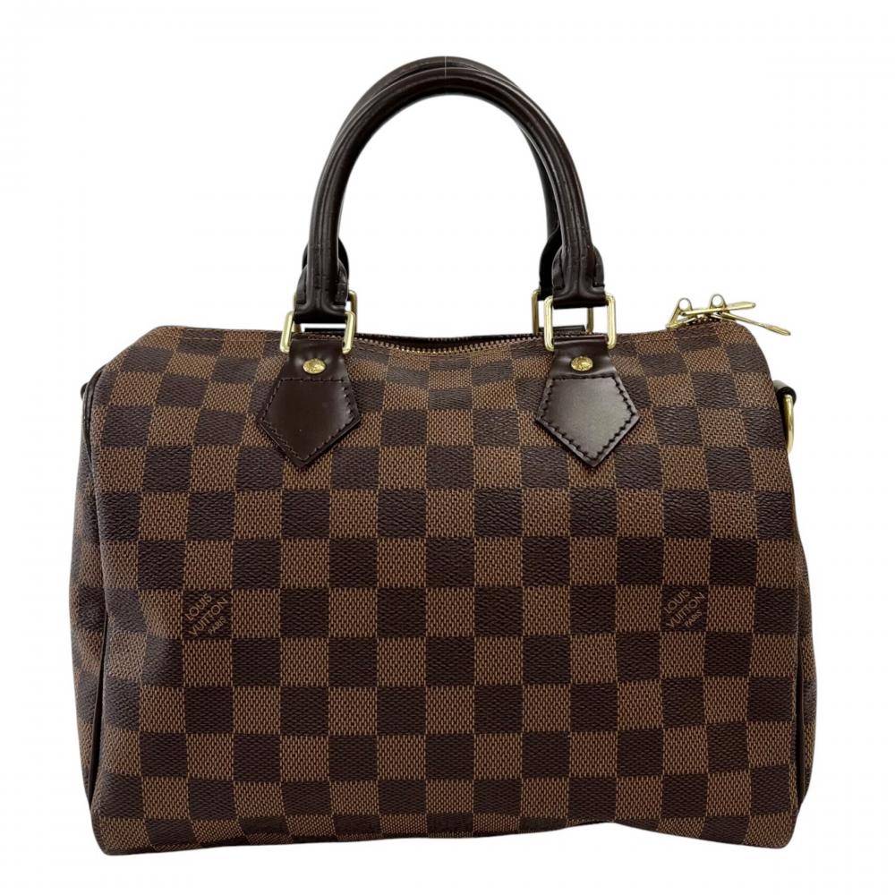 LOUIS VUITTON ルイヴィトン ハンドバッグ ダミエ・エベヌ スピーディ25 チェック柄 N41532 ダミエキャンバス レザー ブラウン 茶 ゴールド金具 レディース【中古品】