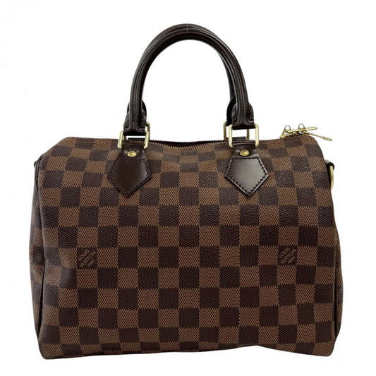 LOUIS VUITTON ルイヴィトン ハンドバッグ ダミエ・エベヌ スピーディ25 チェック柄 N41532 ダミエキャンバス レザー ブラウン 茶 ゴールド金具 レディース【中古品】
