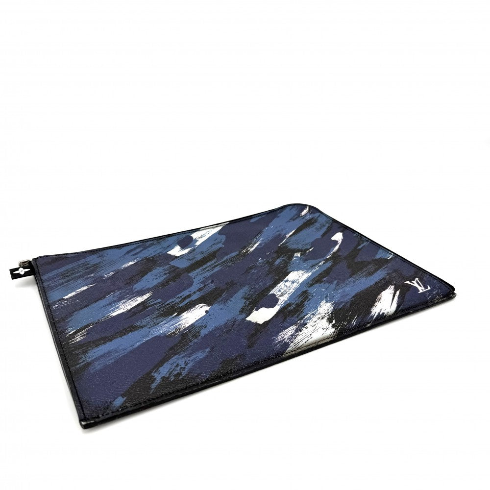 LOUIS VUITTON ルイヴィトン クラッチバッグ カモフラージュ ポシェットジュールGM セカンドバッグ ドキュメントケース M61751 カモフラージュキャンバス ネイビー 紺 ブラック 黒 シルバー金具 メンズ【中古品】