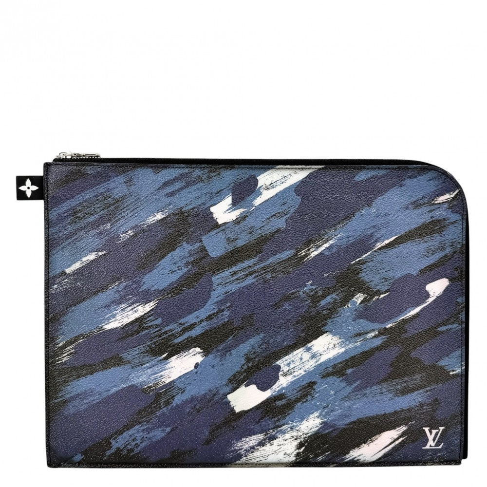 LOUIS VUITTON ルイヴィトン クラッチバッグ カモフラージュ ポシェットジュールGM セカンドバッグ ドキュメントケース M61751 カモフラージュキャンバス ネイビー 紺 ブラック 黒 シルバー金具 メンズ【中古品】