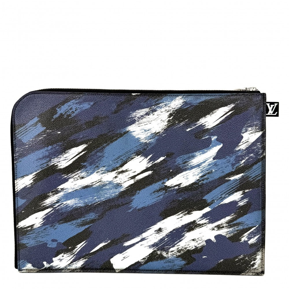 LOUIS VUITTON ルイヴィトン クラッチバッグ カモフラージュ ポシェットジュールGM セカンドバッグ ドキュメントケース M61751 カモフラージュキャンバス ネイビー 紺 ブラック 黒 シルバー金具 メンズ【中古品】
