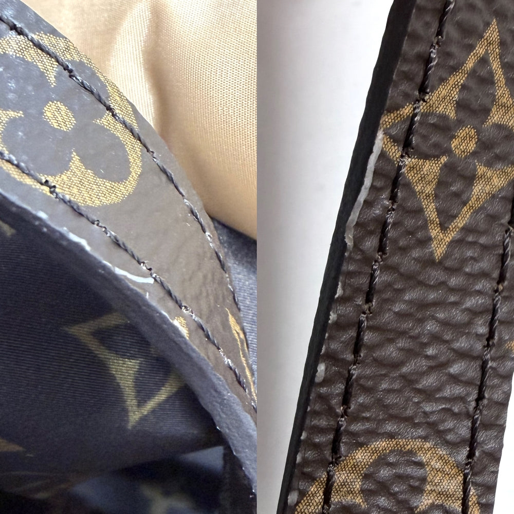 LOUIS VUITTON ルイヴィトン 2WAY モノグラム リサイクルナイロン LVピロー オンザゴー M59007 ナイロン PVC ベージュ ブラウン 茶 ゴールド金具 レディース【中古品】