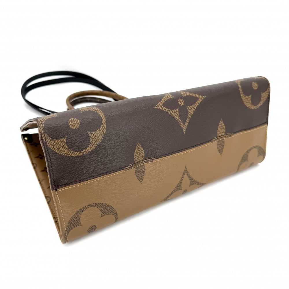 【開店SALE】 LOUIS VUITTON ルイヴィトン 2WAY オンザゴーMM ハンドバッグ トートバッグ M45321 モノグラムジャイアント モノグラム・リバース ブラウン 茶 ゴールド金具 レディース【中古品】