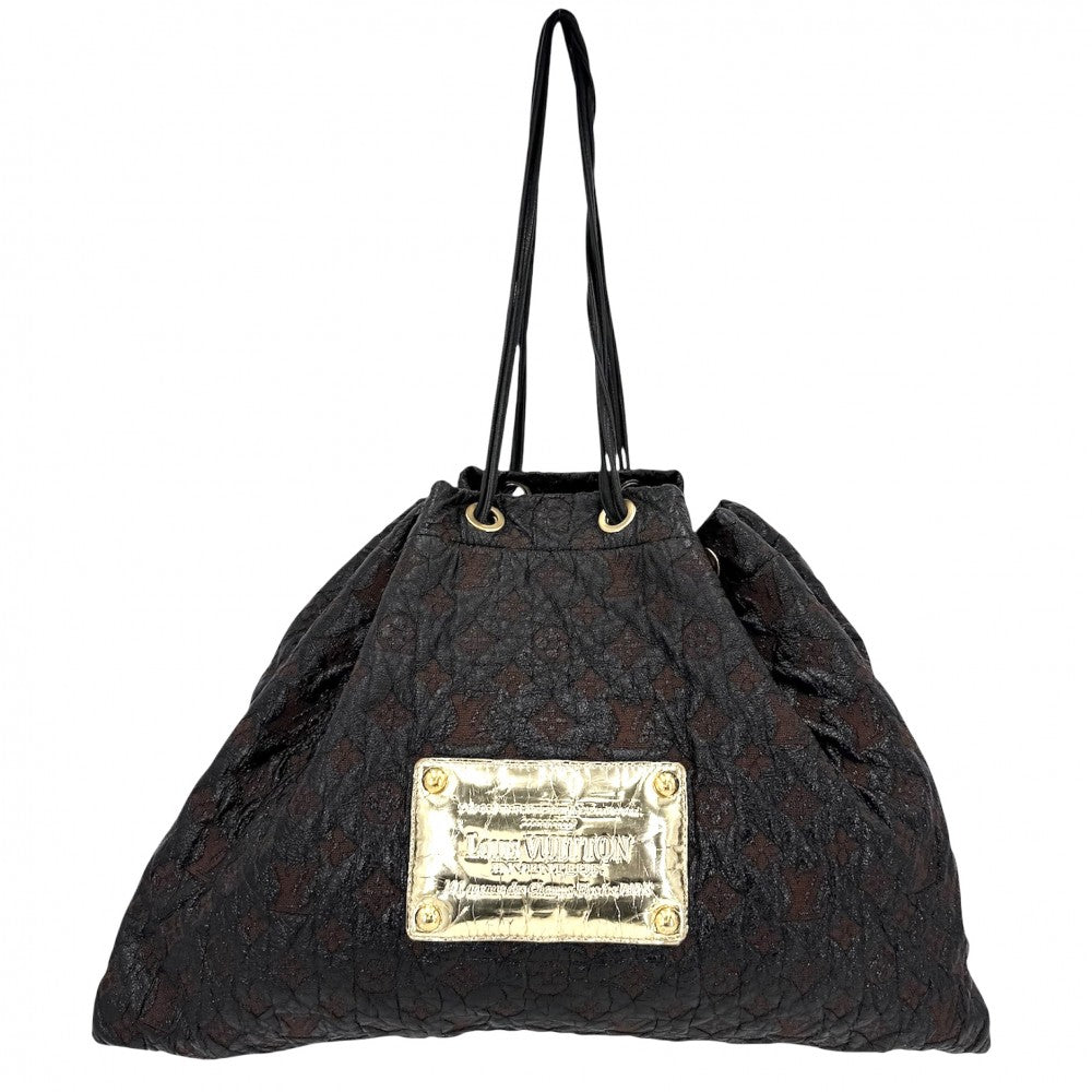 【開店SALE】 LOUIS VUITTON ルイヴィトン ショルダーバッグ モノグラムエルヴィニル スクイーチ ハンドバッグ 巾着 M95259 ブラック 黒 ブラウン 茶 ゴールド金具 レディース【中古品】