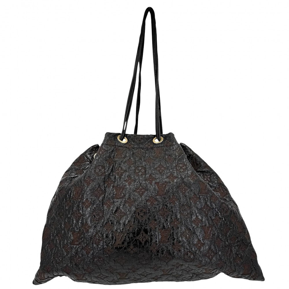 【開店SALE】 LOUIS VUITTON ルイヴィトン ショルダーバッグ モノグラムエルヴィニル スクイーチ ハンドバッグ 巾着 M95259 ブラック 黒 ブラウン 茶 ゴールド金具 レディース【中古品】