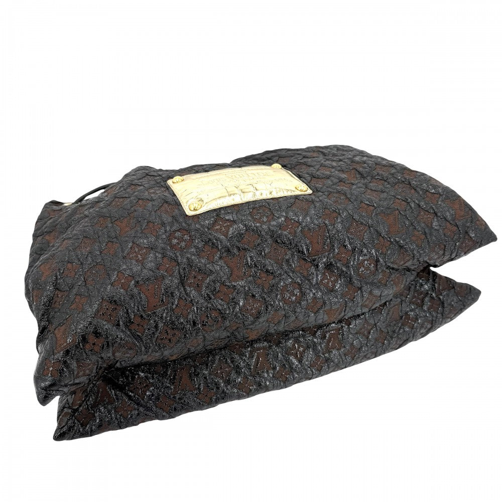 【開店SALE】 LOUIS VUITTON ルイヴィトン ショルダーバッグ モノグラムエルヴィニル スクイーチ ハンドバッグ 巾着 M95259 ブラック 黒 ブラウン 茶 ゴールド金具 レディース【中古品】