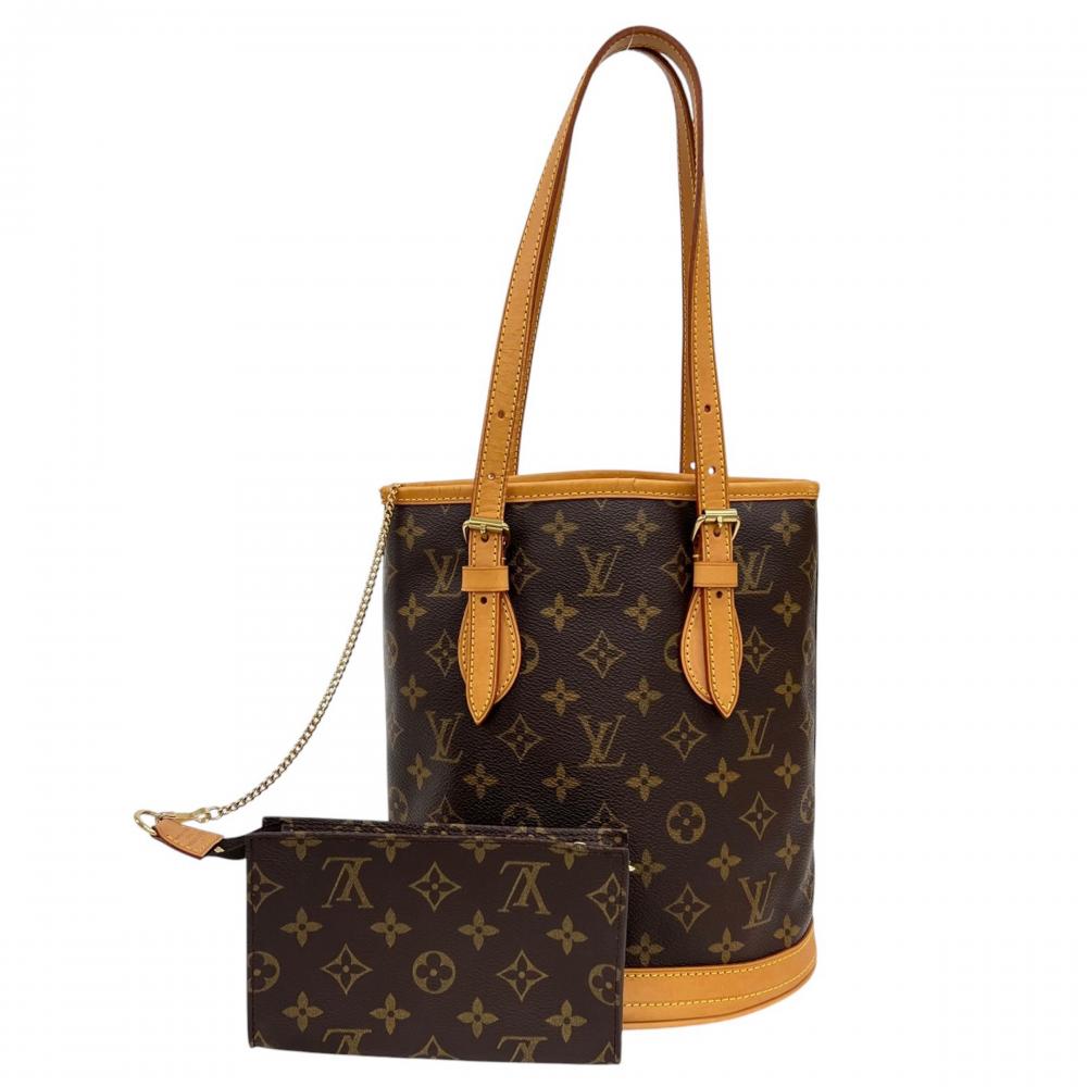 LOUIS VUITTON ルイヴィトン トートバッグ バケツPM モノグラム M42238 モノグラムキャンバス ヌメ革 ブラウン 茶 ゴールド金具 レディース【中古品】