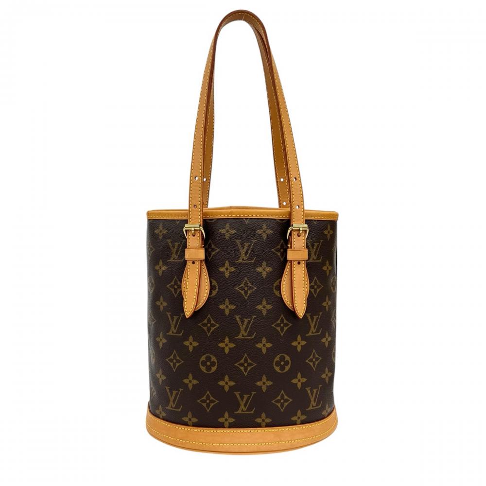 LOUIS VUITTON ルイヴィトン トートバッグ バケツPM モノグラム M42238 モノグラムキャンバス ヌメ革 ブラウン 茶 ゴールド金具 レディース【中古品】