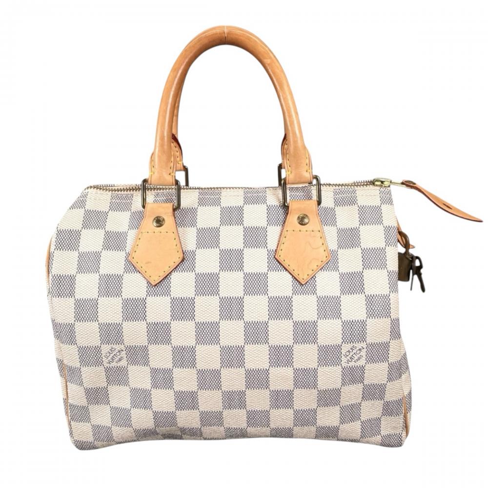 LOUIS VUITTON ルイヴィトン ハンドバッグ ダミエ・アズール スピーディ25 N41534 PVC ヌメ革 ホワイト 白 グレー ゴールド金具 レディース【中古品】